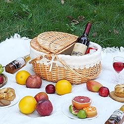 Wicker Picnic Basket with Removable Liner, Empty