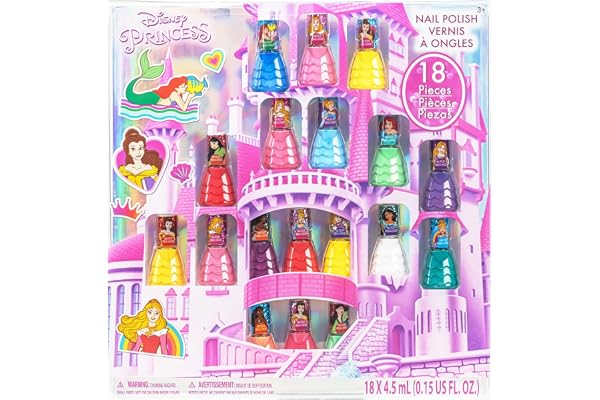 Disney Princess Castle Bottle Peel-Off Water-Based Safe Quick Dry Nail Polish |Gift Kit Set for Kids Tweens Girls, Glittery a