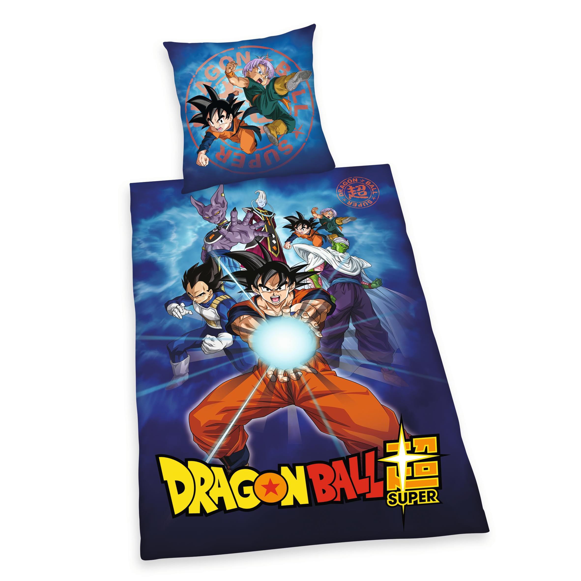 Klaus Herding GmbH Dragonball Super Bed Linen, Pillowcase Approx. 70 x 90 cm, Duvet Cover Approx. 140 x 200 cm, with Smooth Zip, 100% Cotton, Renforcé