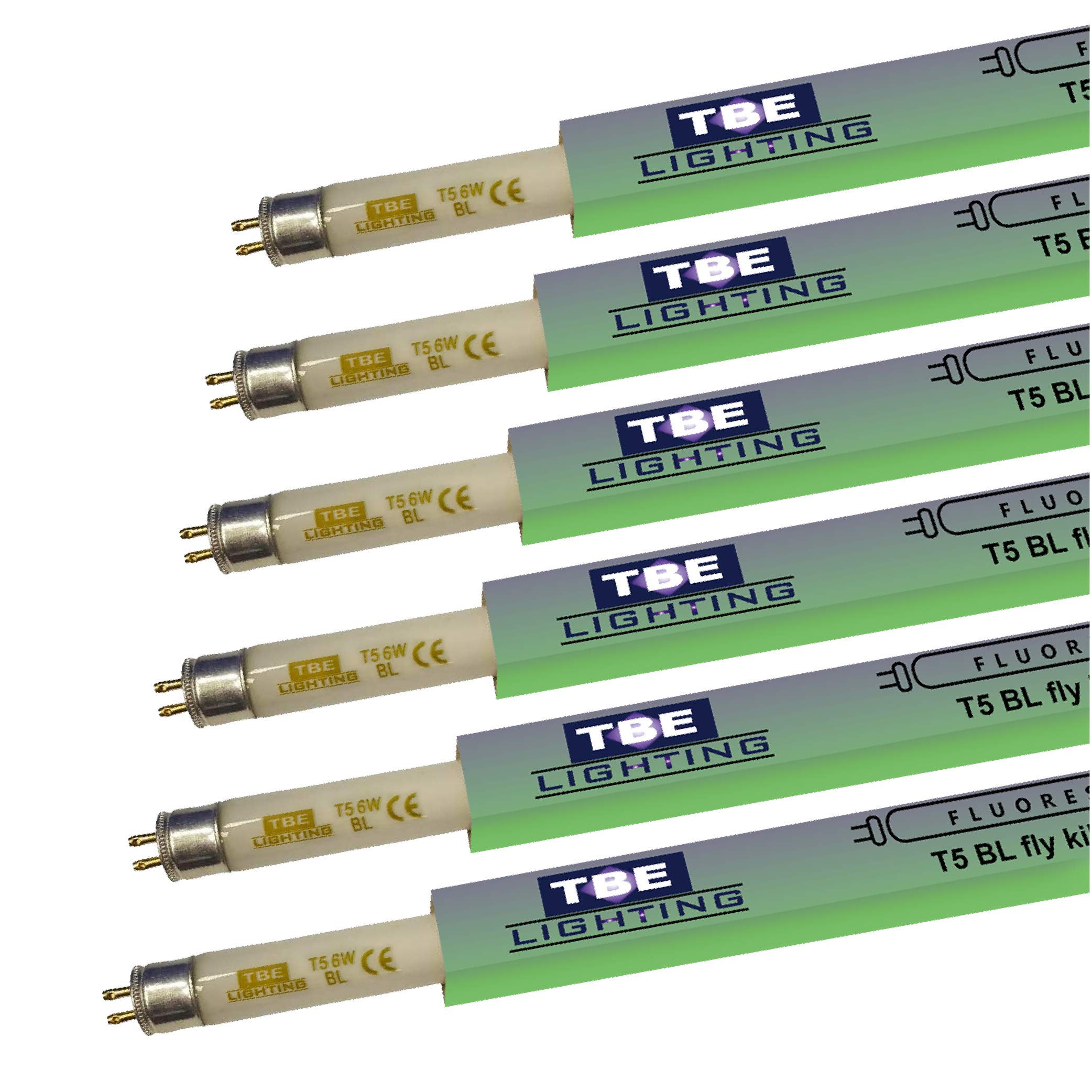 TBE LIGHTING T5 Fly Killer Tubes - 6 Pack - 6W BL 368nm Bug Zapper UV Tubes for Insect Killing - G5 2 pin Base Fitting - 225mm Length