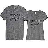 Personalized Lucky Mr Future Mrs Shirt - Mr and Mrs Matching Shirts for Couples - Funny Fiance Bride to Be Tshirts Custom Engaged Set Black