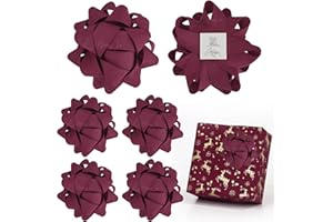 LiBongTa 4.5 Inch Burgundy Bow Grosgrain Ribbon Present Bow, Red Ribbon Bow, Christmas Bow for Gift Wrapping, Decorative Bow, Self Adhesive Bows, Gift Bow Assortment, Pack of 6