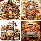 4 pack Thanksgiving Day Diamond Art Kits for Adults Beginners,Fall Turkey Pumpkin Diamond Painting Kits for Adults,5D Full Drill DIY Diamond Dot Gem Art Kit Wall Home Decor Arts Craft 12x12 inch