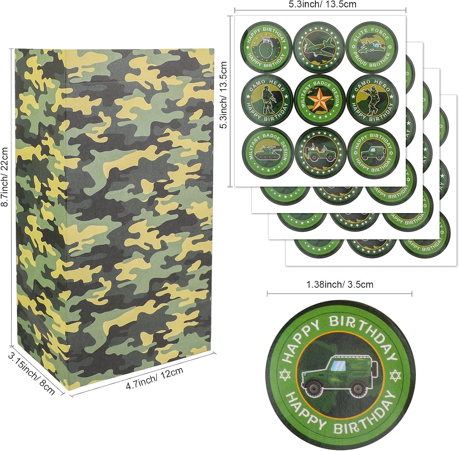 Qpout 24 Pack Camouflage Treat Bags With 36 Stickers, 4 Styles Military Theme Birthday Party Candy Cookie Bags - Image 3