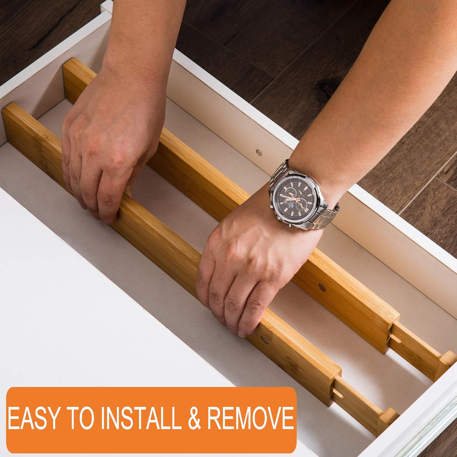 6 Pack Bamboo Drawer Dividers, Spring Loaded Adjustable Drawer Separators (2.1" High, 17.5"-21.65"), Perfect Expandable Wooden Drawer Dividers for Kitchen, Bedroom, Bathroom, Dresser & Office: Home & Kitchen