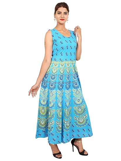 Women's A-Line Maxi Dress (JSL203_Blue_Free Size)