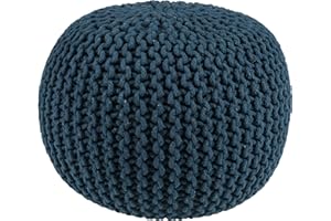 RIANGI Round Ottoman Pouf Footrest, Pouf Ottoman for Living Room, Boho Knit Cotton Poofy Ottoman, Pouf Ottoman Foot Rest Ideal for Bedroom Sitting, Farmhouse Couch Poufs for Living Room - Teal