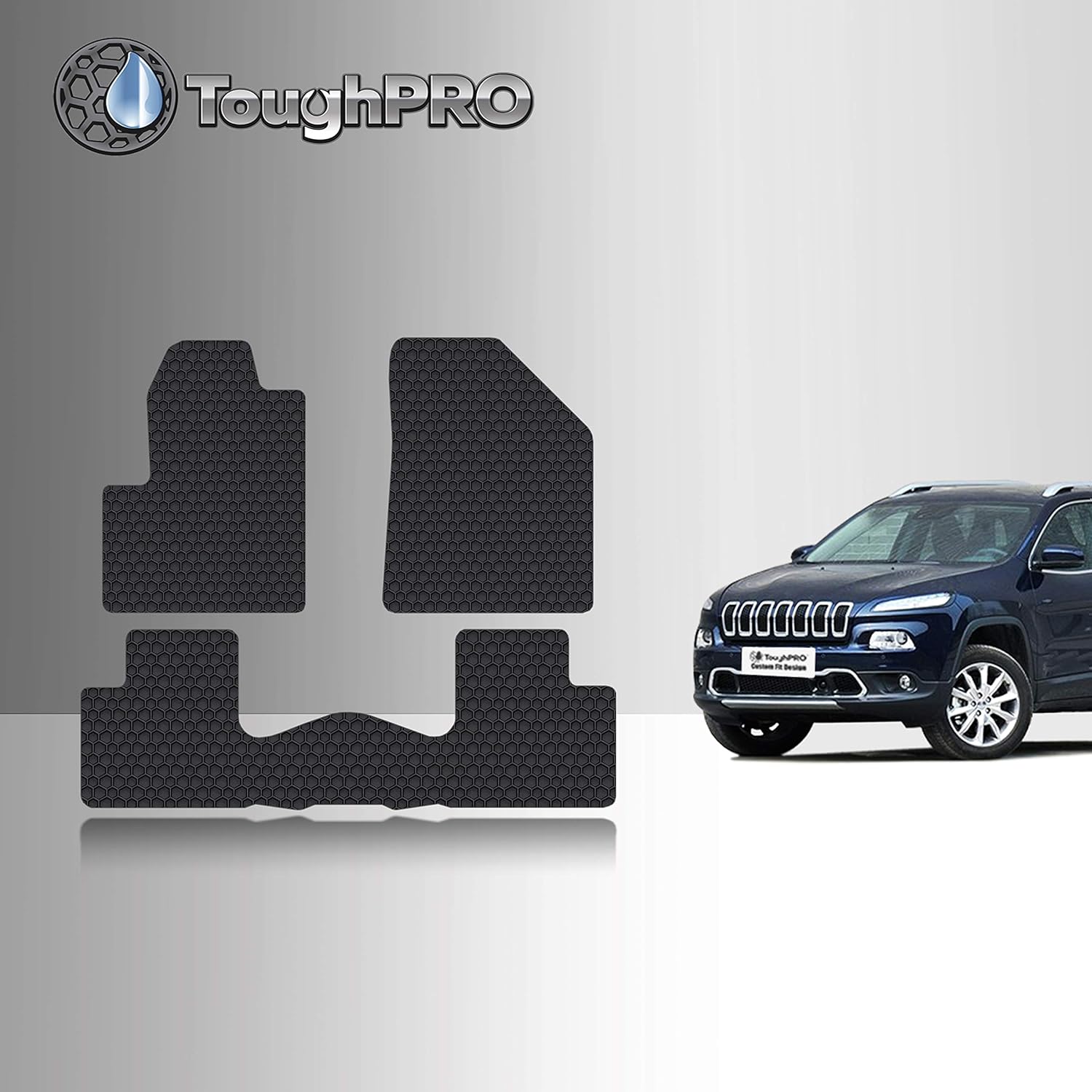 TOUGHPRO Floor Mat Accessories Set (Front Row + 2nd Row) Compatible with Jeep Cherokee - All Weather - Heavy Duty - (Made in USA) - Black Rubber - 2014, 2015, 2016, 2017, 2018, 2019, 2020