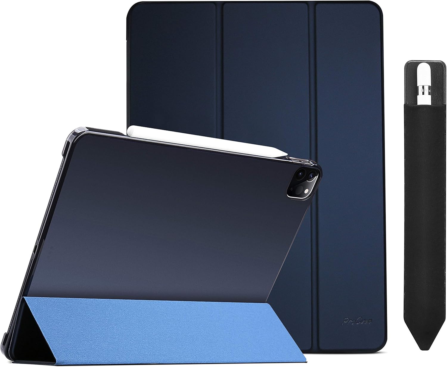 ProCase Navy iPad Pro 12.9 Slim Case 4th Generation 2020 & 2018 Bundle with Black Pencil Holder Sticker for Apple Pencil 1st and 2nd Gen
