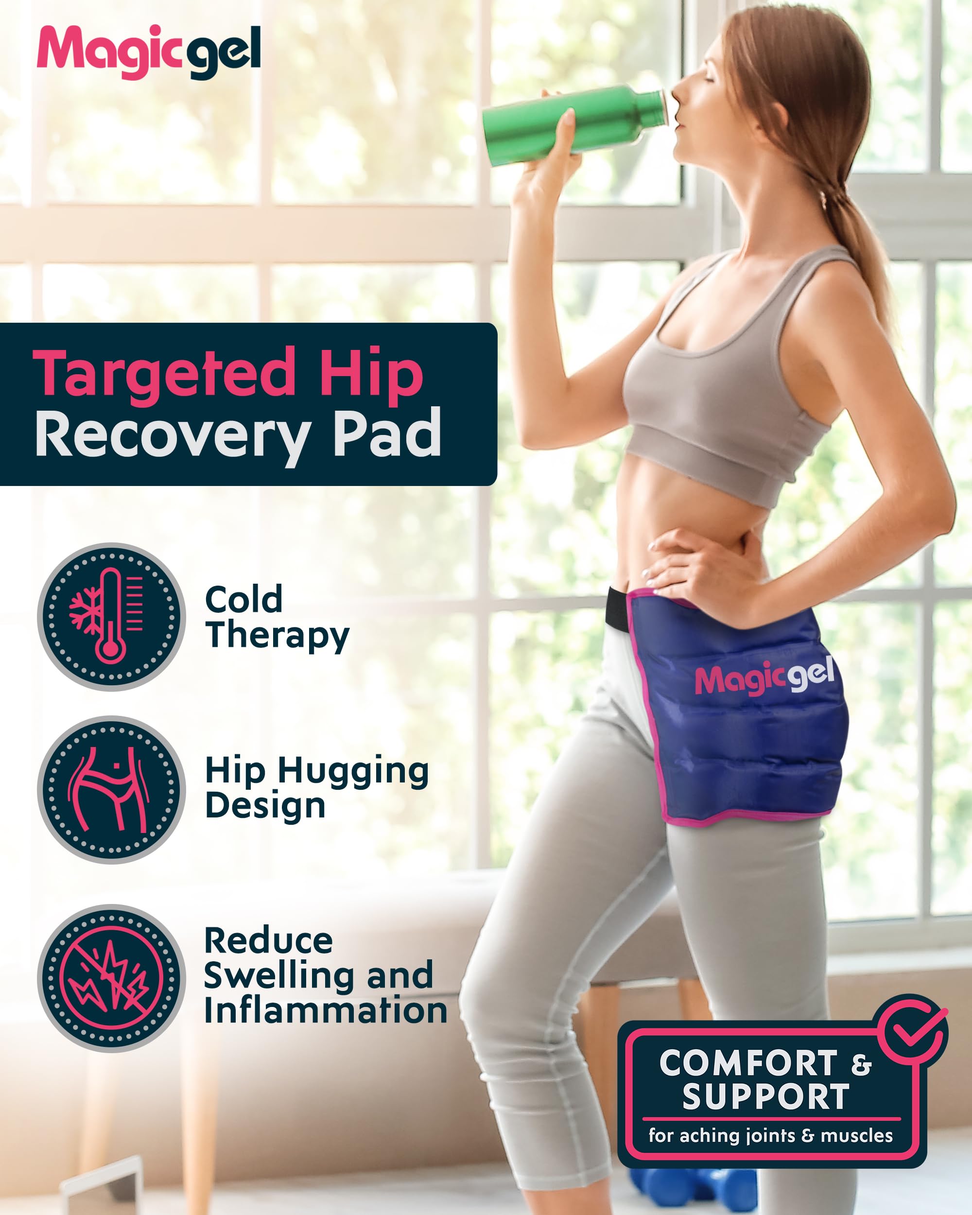 Magic Gel Reusable Cold Pack - Hip Brace for Bursitis, Replacement and Flexor - After Surgery Recovery Supplies for Men & Women - Ice Wrap for Inflammation, Swelling, Pain Relief