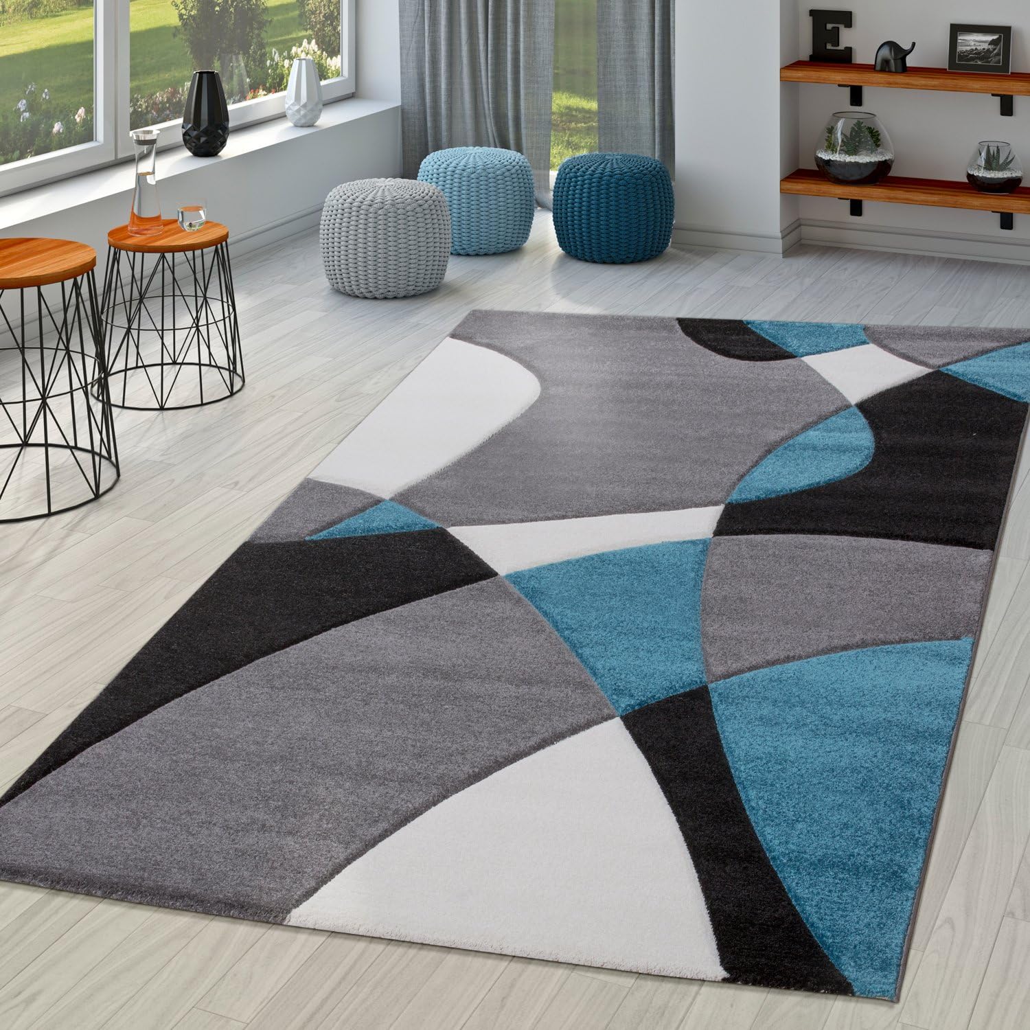 TT Home Designer Rug Short Pile Living Room Native American Look Modern In Cream And Beige, Size:160x230 cm