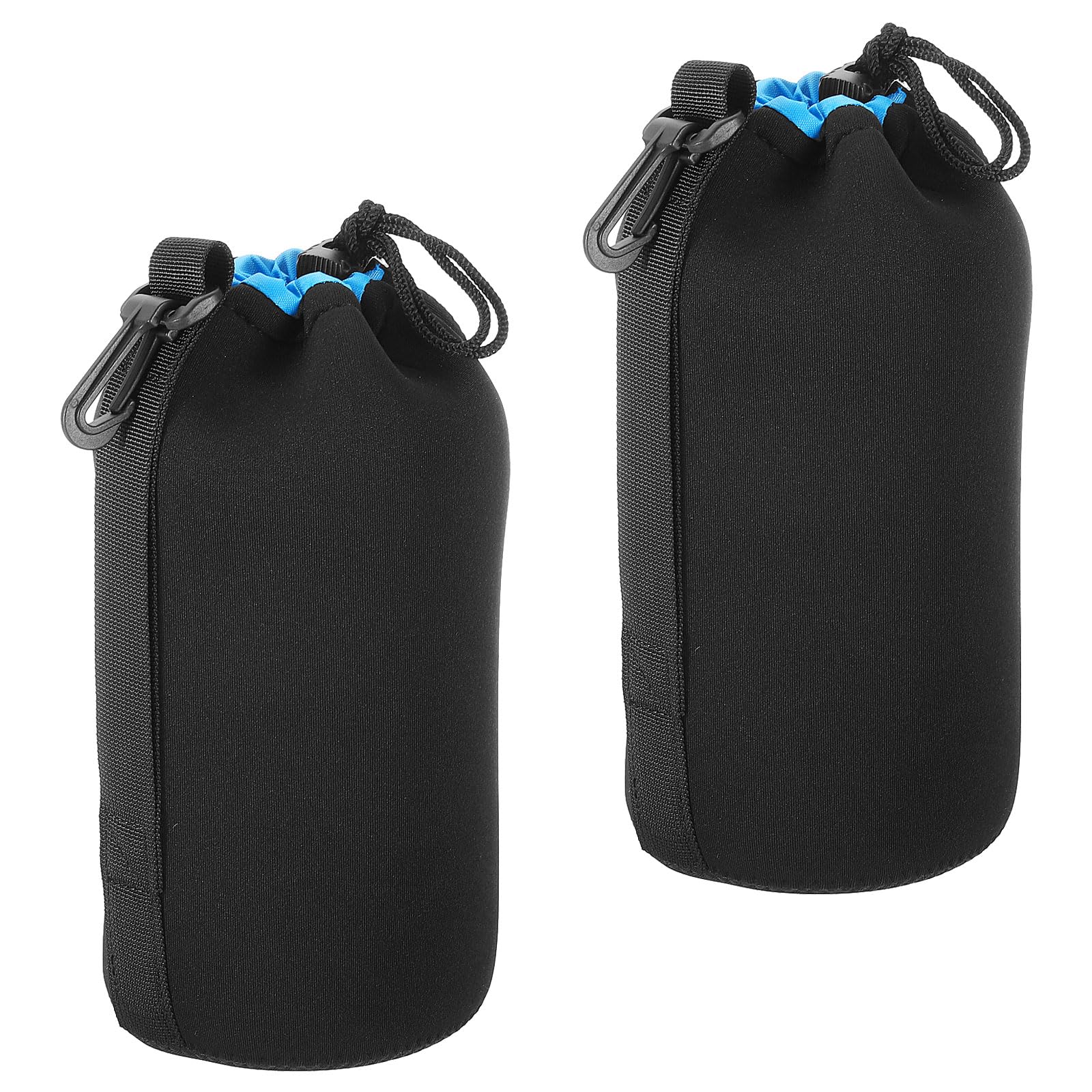 PATIKIL Camera Lens Bag, 2 Pcs 3.7" ID x 9.8" H Drawstring Lens Pouch with Thick Protective Neoprene, Lens Case for DSLR Camera Lens, Water Coffee Cups Black, Blue