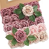 Koroni Flowers Rose Artificial Flowers Dusty Pink Ombre Color Foam Fake Roses with Stems 25pcs for DIY Wedding Bouquets Bridal Shower Centerpieces Party Decorations