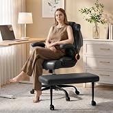 Cross Legged Office Chair with Arms, Wide Criss Cross Chair with Wheels, 360&deg; Rotating Footrest, Height Adjustable Swivel Chair for ADHD, Heavy Duty Ergonomic Office Chair for Home Office Relaxing