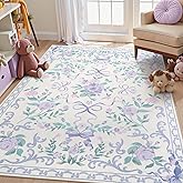 Collive Purple Floral Rugs for Girls, 5x7 Washable Bow Area Rug for Living Room, Cute Ultra-Thin Non Slip Indoor Decor Carpet for Nursery Kids Room Bedroom Playroom (Purple 5' x 7')