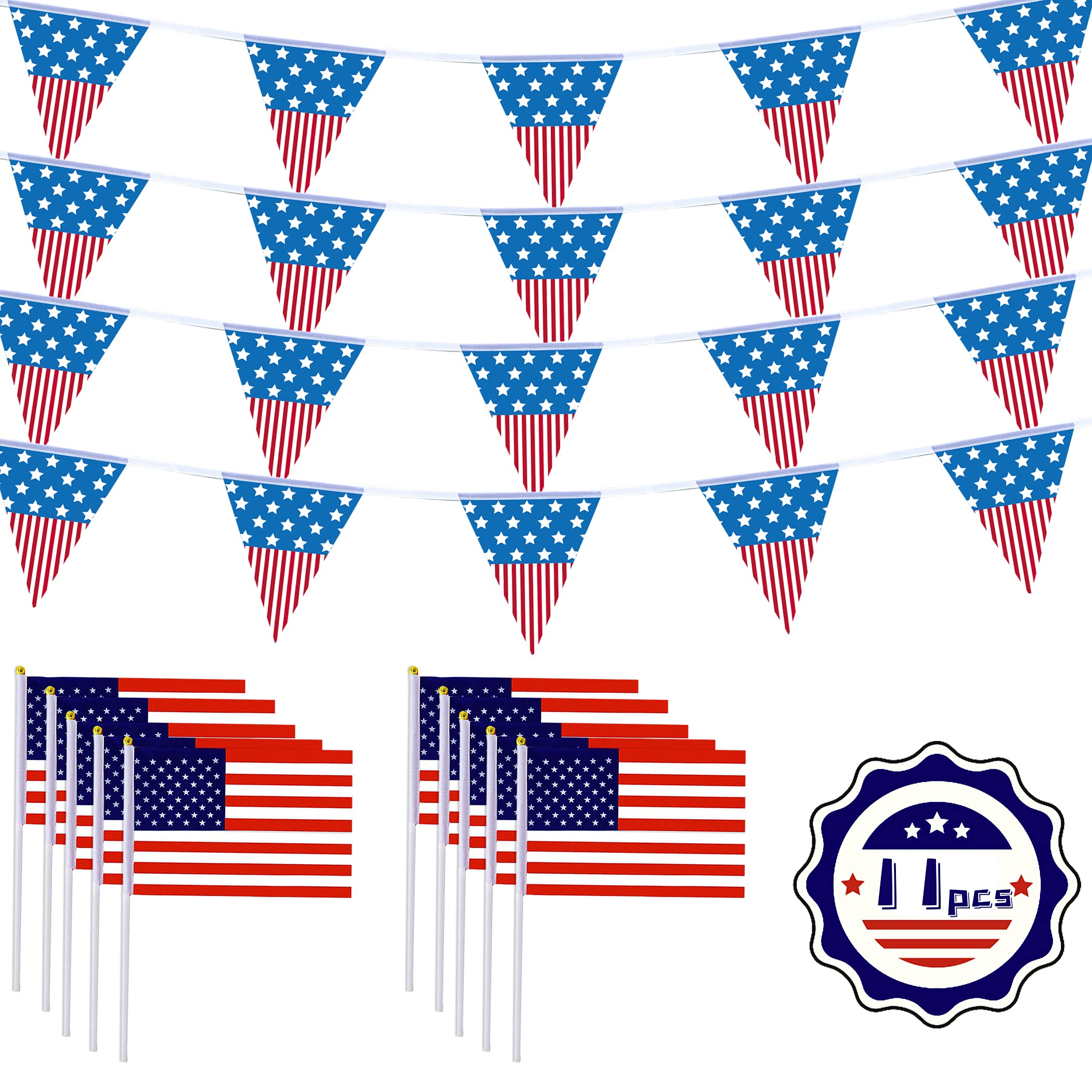 Funnlot American Flag Bunting, USA Flags, Patriotic Pennant Banner USA Hand Waving Flag for Independence Day American Themed Parties Decorations 4th July Party Decorations Garden Outdoors Decor