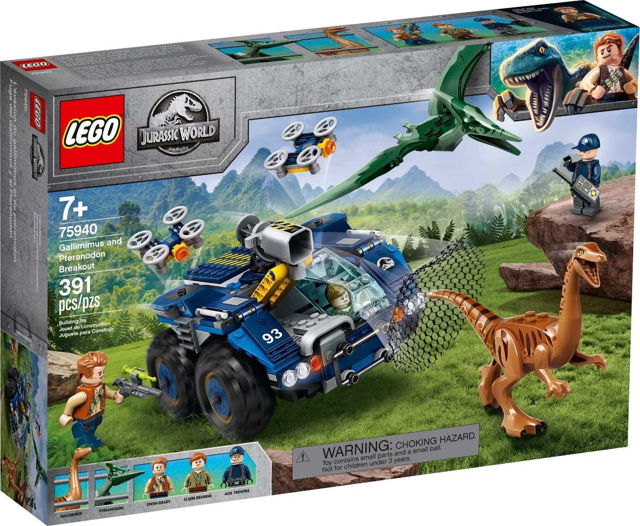 LEGO 75940 Jurassic World Gallimimus and Pteranodon Breakout Dinosaur Figures Building Toy for Kids 8+
