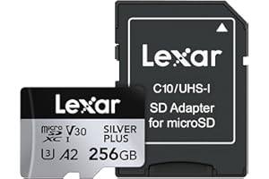 Lexar 256GB Professional Silver Plus Micro SD Card, UHS-I, C10, U3, V30, Full HD & 4K, Up to 205/150 MB/s microSDXC Memory Ca