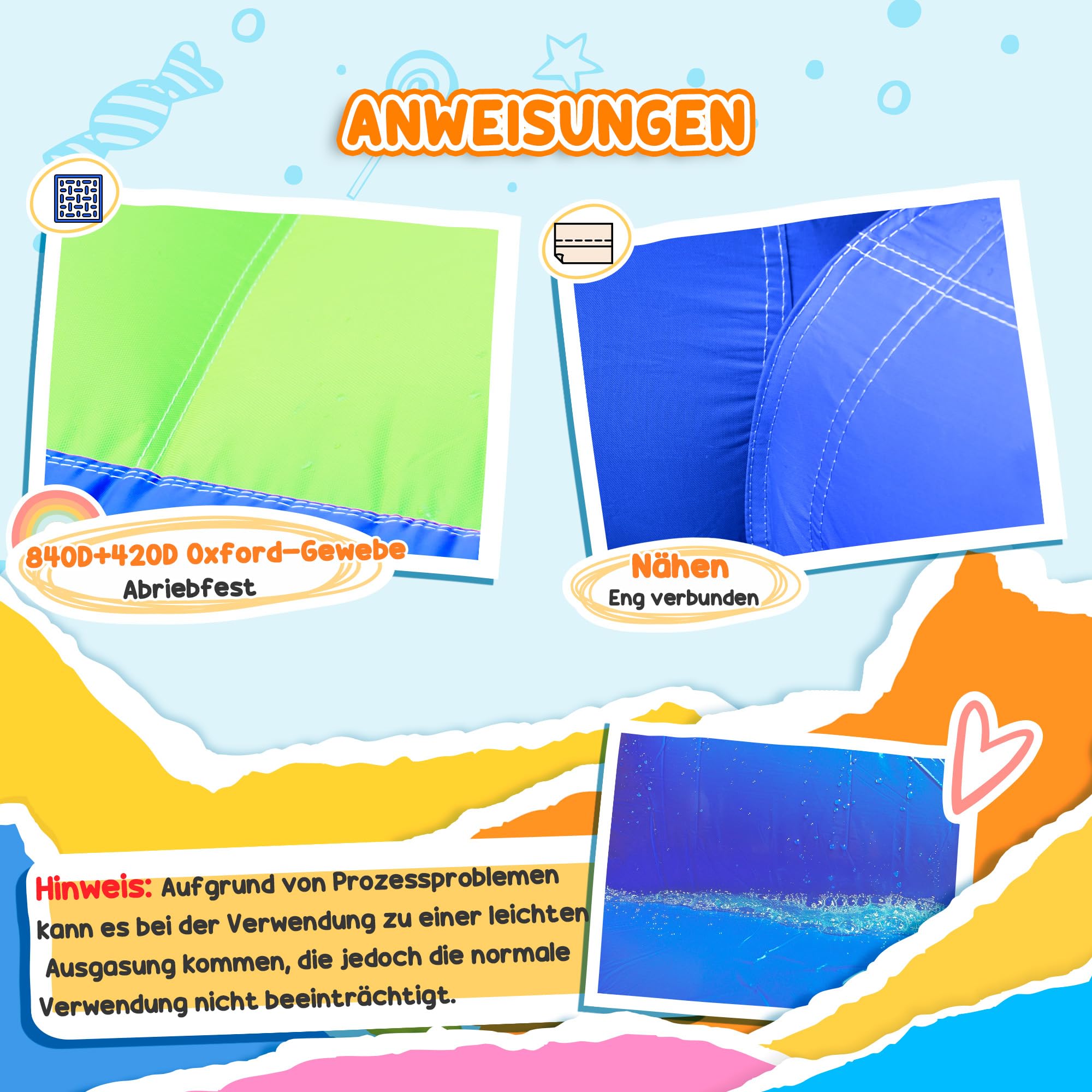 Outsunny Aufblasbare Hüpfburg Wasserpark mit Gebläse Hüpfburg mit Wasserrutsche Basketballkorb Aufblasbare Wasserspielcenter für Kinder ab 3 Jahren Trampolin Pool 380 x 340 x 170 cm 8