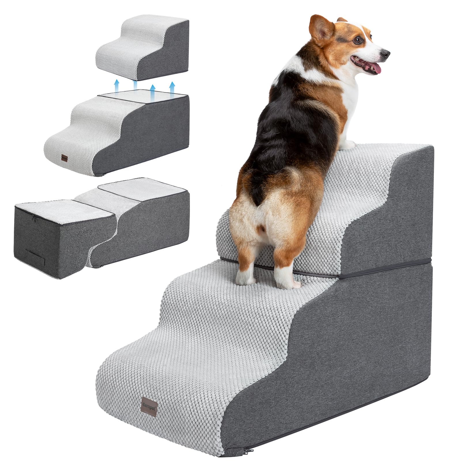 Photo 1 of Garnpet Dog Stairs for High Beds, 4-Step Dog Steps for Small Dogs and Cats, Foldable Pet Stairs for High Bed Climbing, Non-Slip Balanced Pet Step Indoor, Light Grey