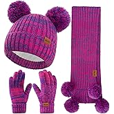 Oliumt Kids Winter Hat Gloves Scarf Set, Knit Neck Warmer for Boys Girls Beanie & Mittens with 2 Sizes (2-8 & 9-15 Years)