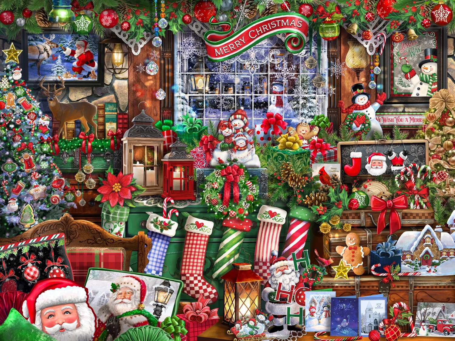 Vermont Christmas Company Christmas Collectibles Jigsaw Puzzle 550 Piece - Fun Christmas Collage for Adults & Young Adults - 24" x 18"