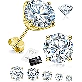 Delzzad Solitaire Four Prong Earrings Screw Back D Color VVS Synthetic Moissanite S925 Stud Unisex Earrings Jewelry Perfect for Any Occasion & Everyday Wear Birthday Anniversary Gift for Men Women