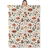 qxfqxf Vintage Mushroom Forest Blanket Lightweight Blankets Gifts for Adults Flannel Throw with Fern Botanical Printed for Sofa, Bed, Travel, Picnic, Camping, Office, Nature Decor Throws 60x50 Inch