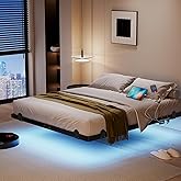 qimamo 14 Inch Floating King Bed Frame with Smart LED Lights and Charging Station, Modern Metal King Bed Frame, Easy to Assemble, No Box Spring Needed