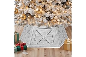 OurWarm Rustic Double-Sided Christmas Tree Skirt, 26" Yellow & White Foldable Hexagon Tree Collar for 7 FT Tree, Fabric Chris