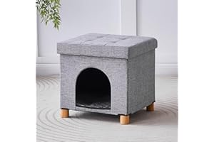 Wimarsbon Pet House Bench Ottoman, Cat Beds for Indoor Cats, Cat Cave for Medium/Small Dog, Durable Wool Felt Covered Cat Hideaway, Collapsible & Foldable Footrest for