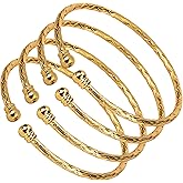 4pcs Bangles for Women Bracelets Jewelry FOR SMALL WRIST (5.5–7 inch), CUSTOMISABLE Unisex Simple Cuff Gold Platinum Plated Fine Fashion Open Bangle, Twisted Style, India Openable Arab Ethiopian Dubai Africa Gift