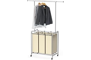 DECO BROTHERS DecoBrothers Heavy Duty 3 Bag Extendable Laundry Sorter Cart with Hanging Bar, Beige