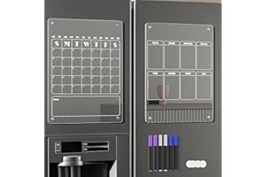 ACINA Acrylic Magnetic Monthly Weekly Calendar for Fridge,2 Set Clear Magnetic Board Calendar for Fridge, Reusable Planner Whiteboard Calendar Includes 6 Markers 3 Colors (Vertical Monthly & Weekly)