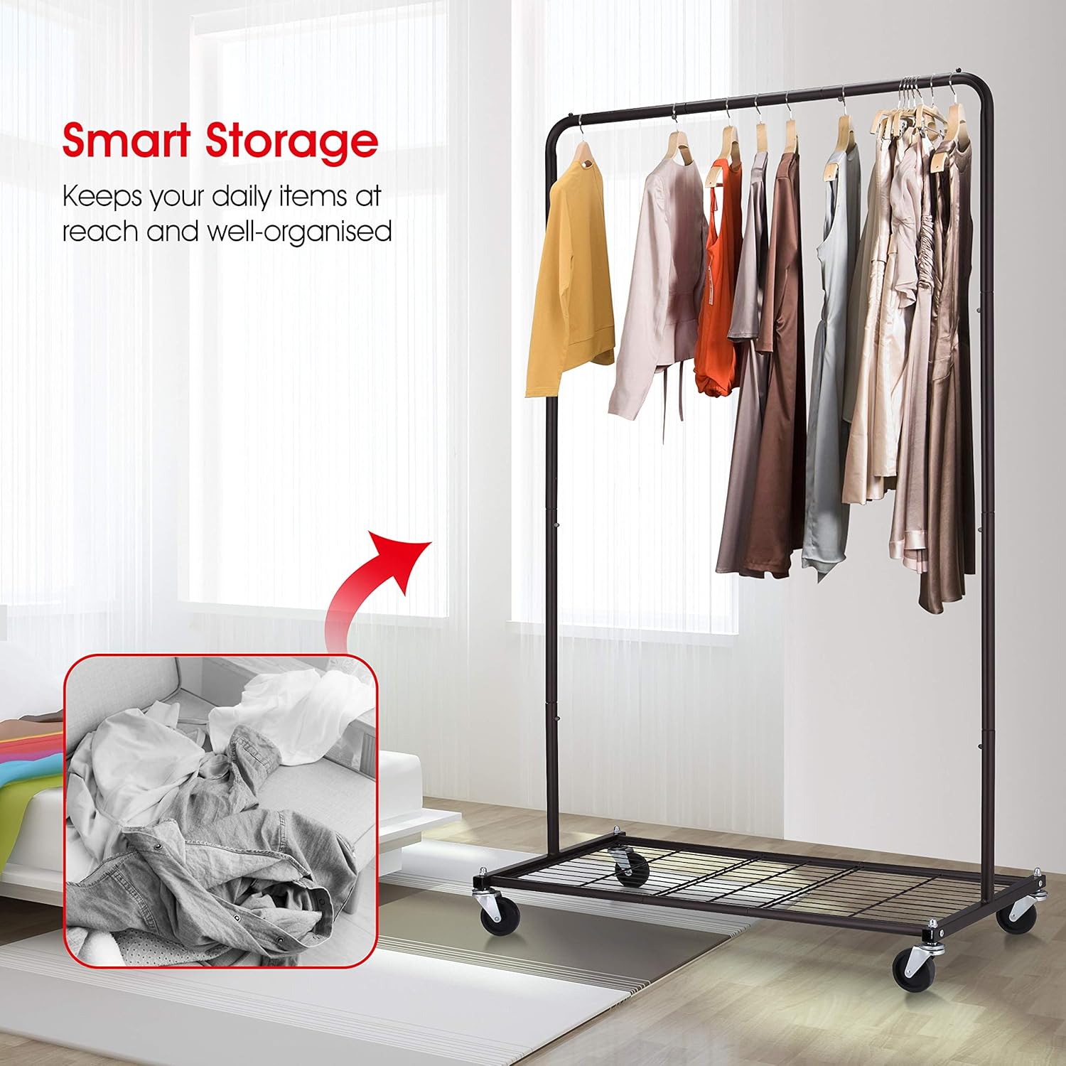 Simple Trending Industrial Pipe Clothes Garment Rack, Commercial Clothing Rolling Rack with Mesh Storage Shelf on Wheels, Bronze: Home Improvement