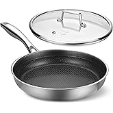PekGema Hybird Nonstick Frying Pan with Lid 12 inch, Stainless Steel Skillet, Ceramic Non-stick Oven-Safe Chef Pan, Induction Ready, PFOA PFAS FREE Cookware