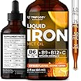 TRIPODSY Liquid Iron Supplement for Women and Men - Iron Drops with B6, B9, B12, Vitamin C for Anemia, Blood Builder, Folate for Red Blood Cell and Immune Support MCT Oil (2 Fl Oz, Citrus)