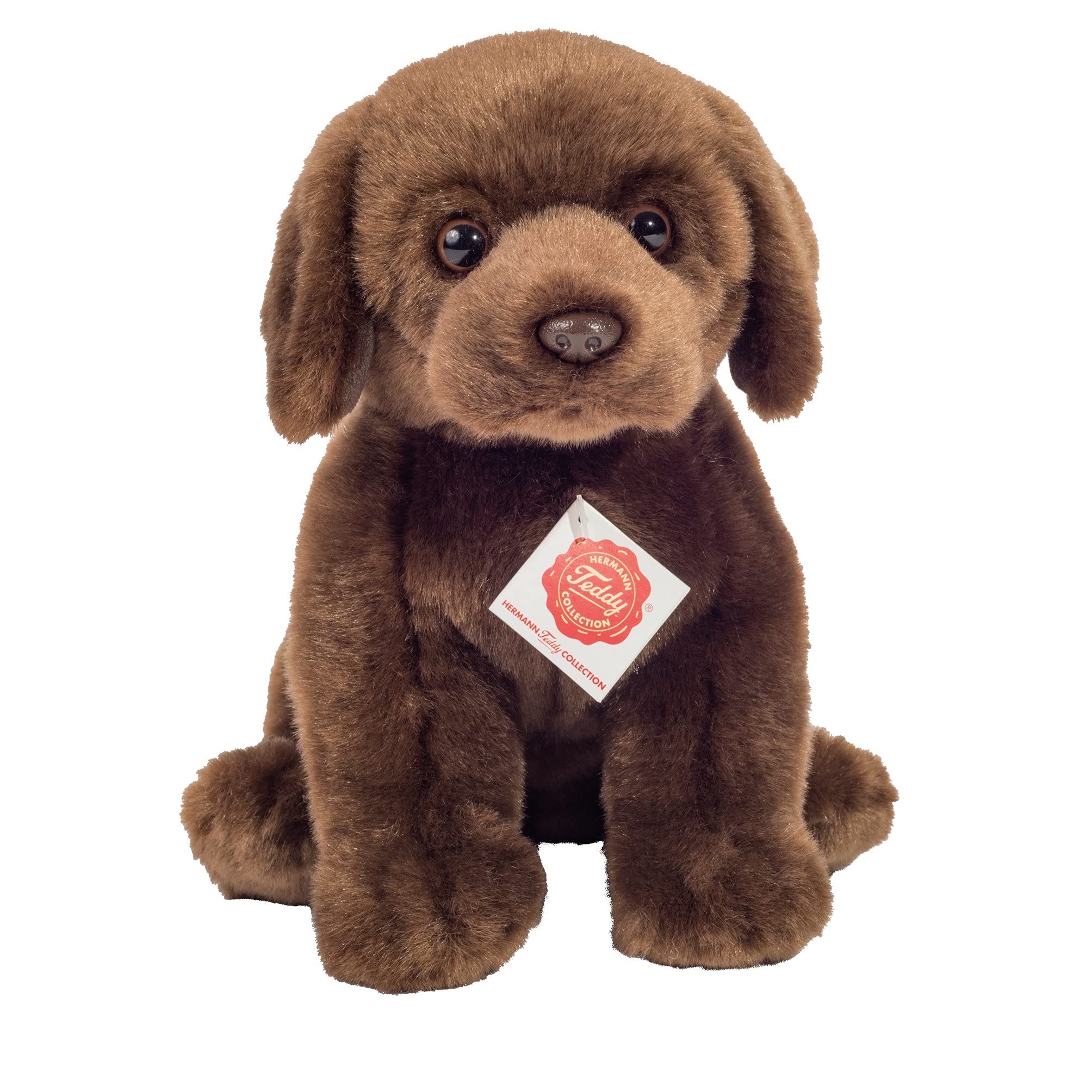 Teddy Hermann 91958 Dog Labrador sitting dark brown 25 cm, cuddly toy with 75% recycled filling material