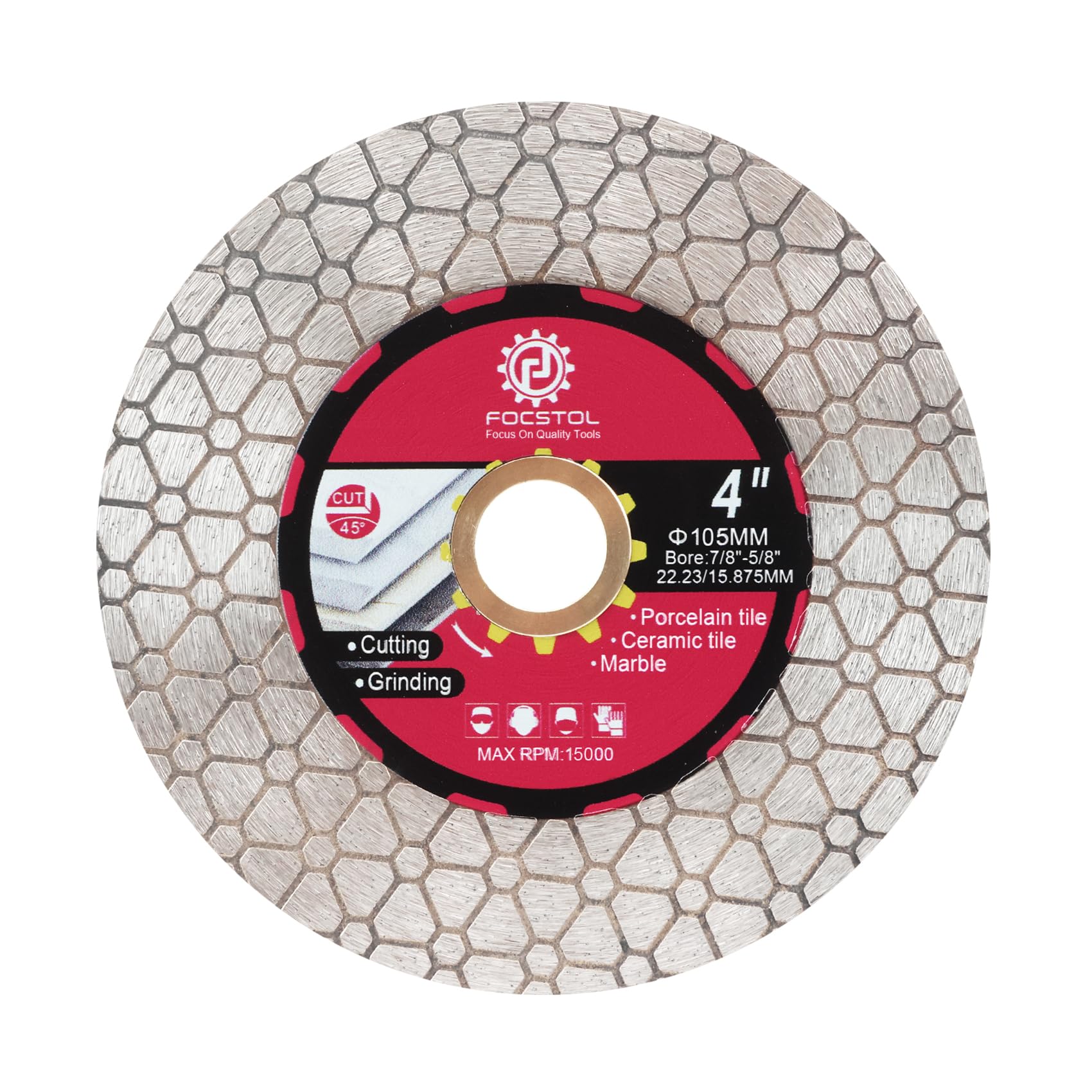 FOCSTOL Diamond Tile Saw Blade - 105mm Double Side Cutting Grinding Disc Wheel for Porcelain Ceramic Tile Marble Artificial Stone for Angle Grinder Arbor 22.23mm-15.875mm