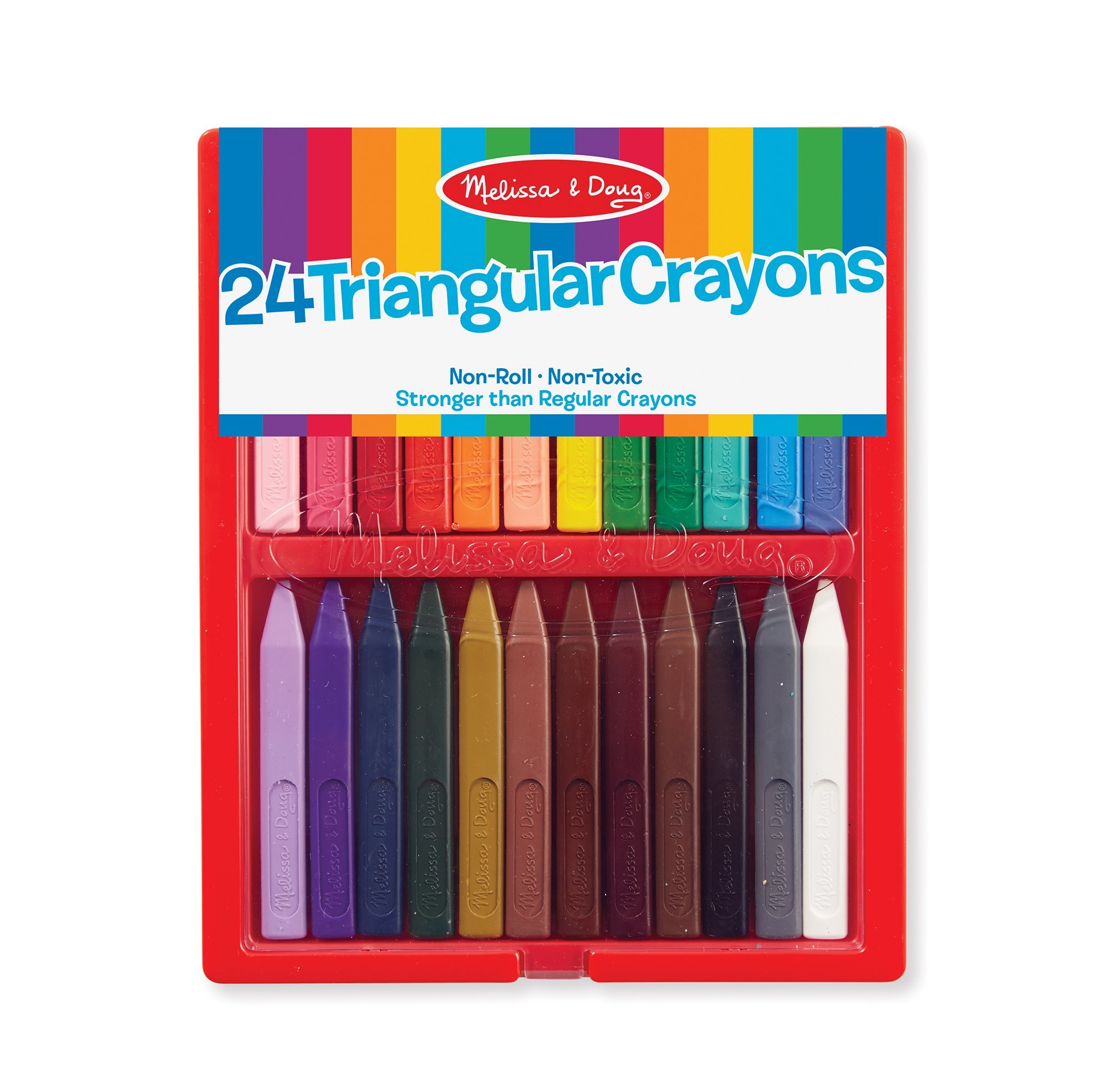Melissa & Doug Triangular Crayons - 24-Pack in Flip-Top Case, Non-Roll