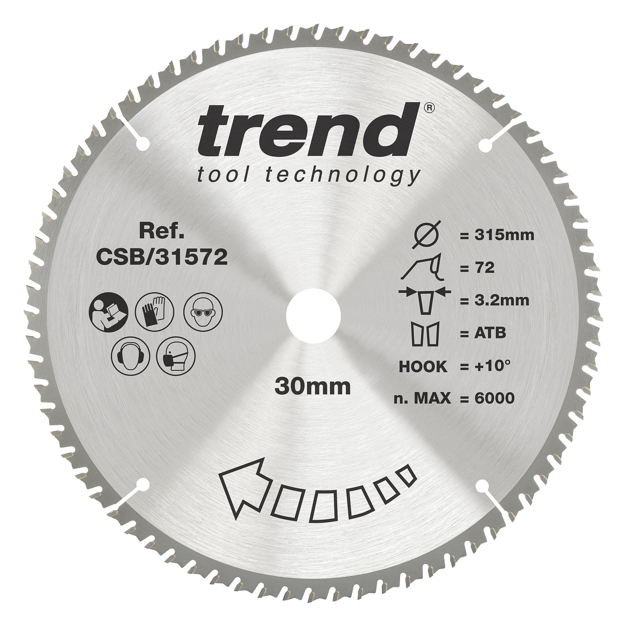 Trend Wood Circular Saw Blade, 315mm Diameter, 30mm Bore, 72 Teeth, 3.2mm Kerf, +10ยฐ Hook, TCT, Fine Finish, CSB/31572 โ image 1