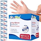 CARE PLUS Vinyl Gloves Clear Small, Disposable Latex Free, 1000 Count | Powder free exam grade protection for food service, salons &amp; housekeeping; ambidextrous, tear resistant, comfortable fit