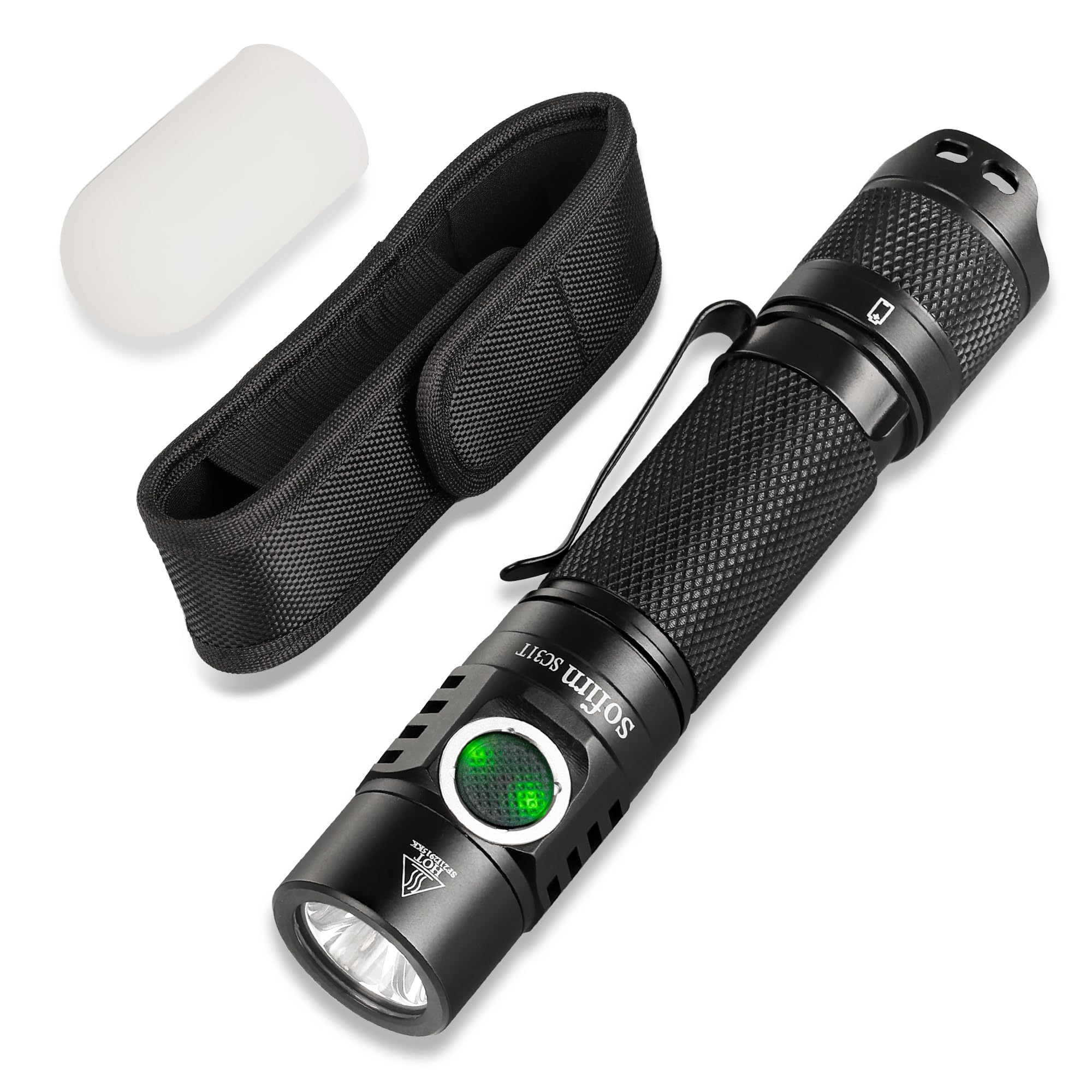 Rechargeable Tactical Torch with Holster - Sofirn SC31T Super Bright LED Torches, Powerful Torches for Emergencies, 2000lm Pocket Hand Flashlight for Home Camping Hiking, Battery Powered, Waterproof