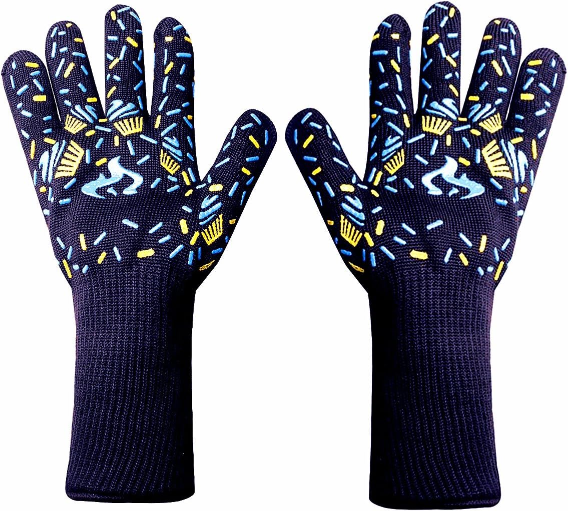 Heat Resistant Grill Gloves,Wrist and Forearm Protection Cooking Gloves for BBQ,Grilling,Frying, Baking(1 Pair)