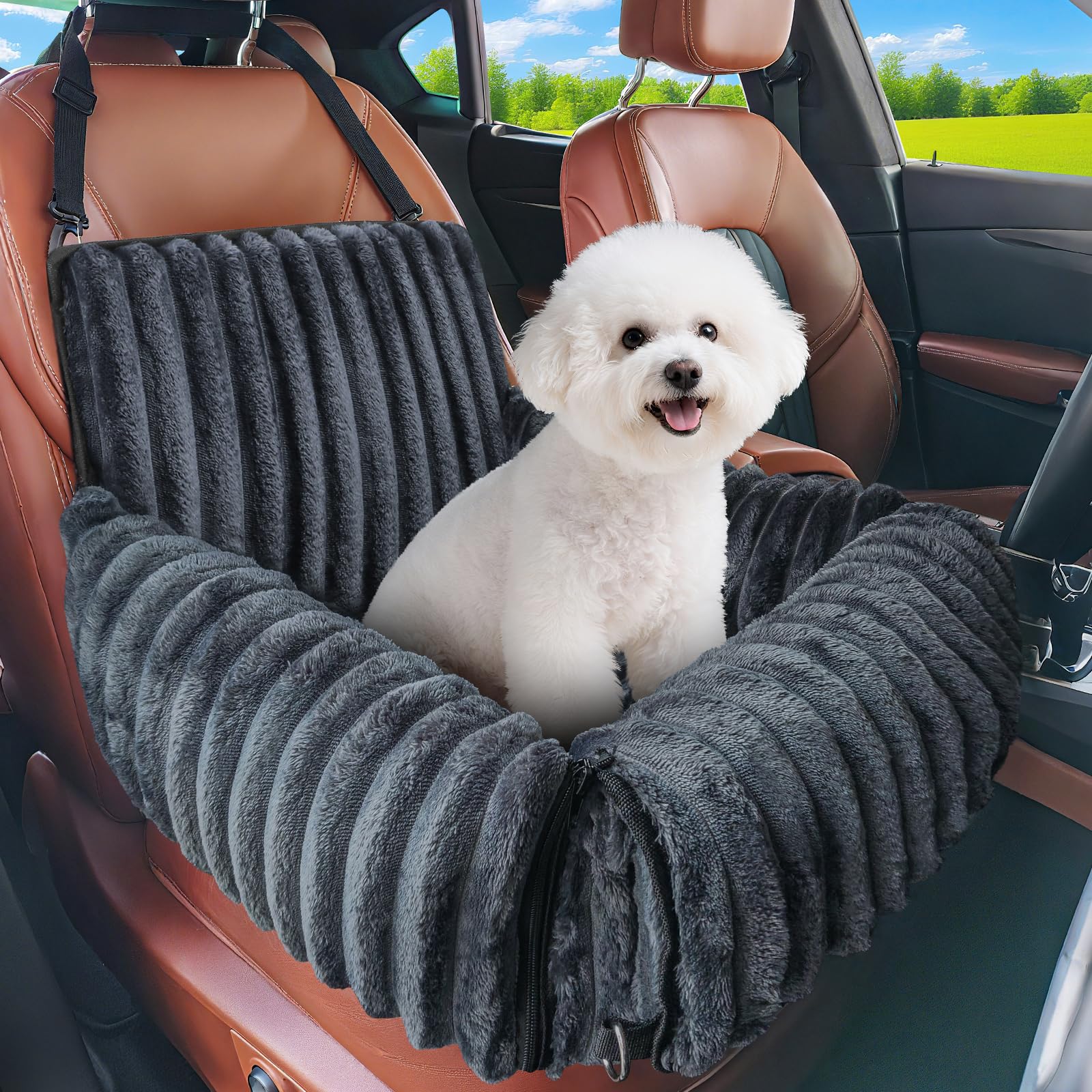 Photo 1 of MIXJOY Dog Car Seat for Small/Medium Dogs up to 25 lbs, Multi-Functional Dog Carrier for Car with Detachable Washable Cover, Pet Travel Bed with Clip-On Safety Leash, Grey