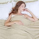 AmyHomie Cooling Blanket Queen Size, 100% Rayon Derived from Bamboo, Lightweight Cool Summer Blanket for Hot Sleepers Soft Comfy Waffle Blankets for All Seasons(90×90in,Khaki)