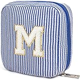 KOTORA Personalized Birthday Gifts for Women Teacher, Initial Cute Cosmetic Makeup Bag Pouch Case Travel Toiletry Make Up Bag for Women Wife Gifts Idea (Blue, M)