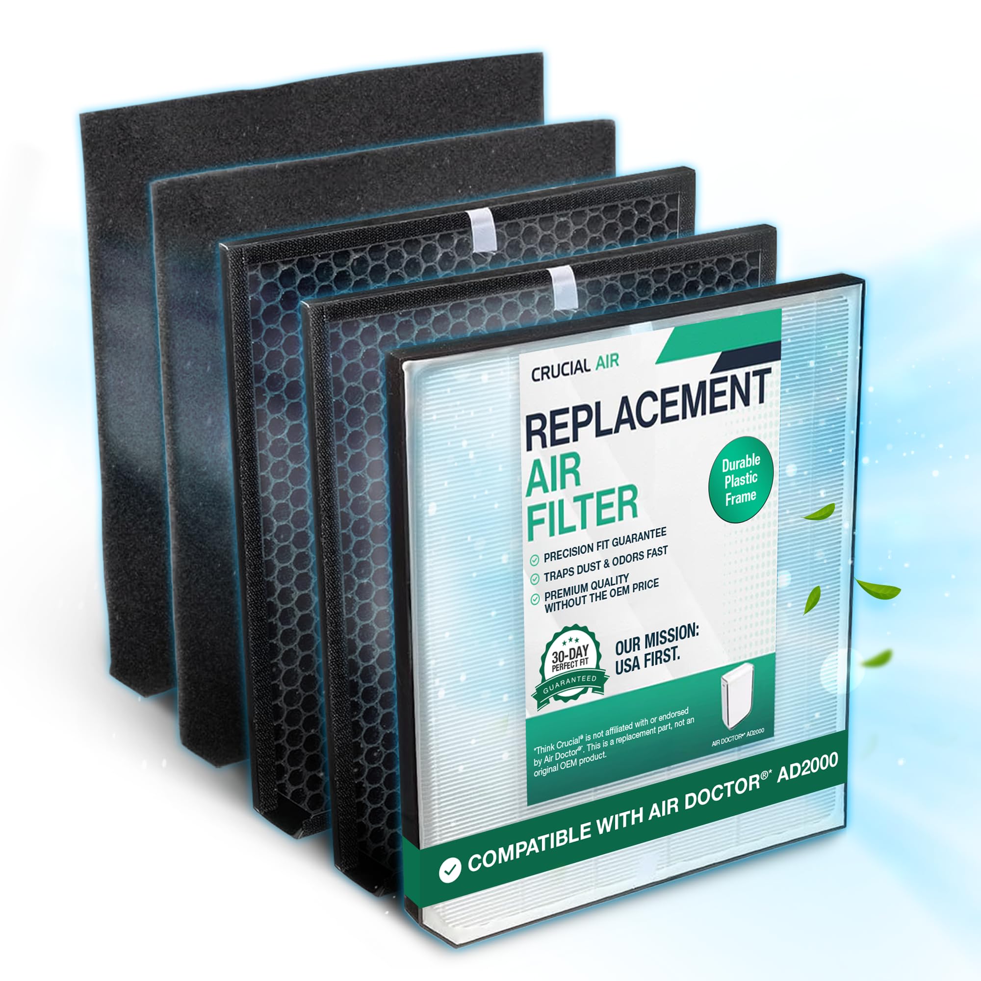 Photo 1 of Air Purifier Filter Replacement – Compatible with Air Doctor AD2000 – Includes 1 Efficient Air Filter and 2 Carbon Filters + 2 Pre Filters - Third party-product