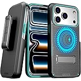 Designed for iPhone 17 Pro Case with Belt Clip Holster - Compatible with MagSafe Magnetic Heavy Duty Phone Cover with Kickstand - Black&Green