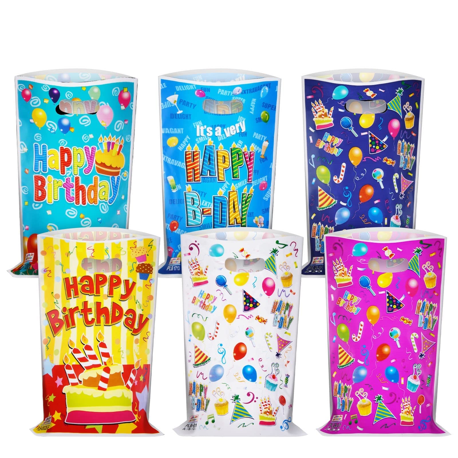 Flintronic Kids Party Bags, 60PCS Plastic Small Gift Bags, 6 Colors, Girls Boys Children's Birthday Colorful Gift Bags, Perfect for Kids Party